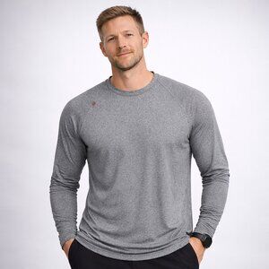 Rhone Reign Long Sleeve Shirt Men XL Gray Heather Performance Athletic Crew Neck